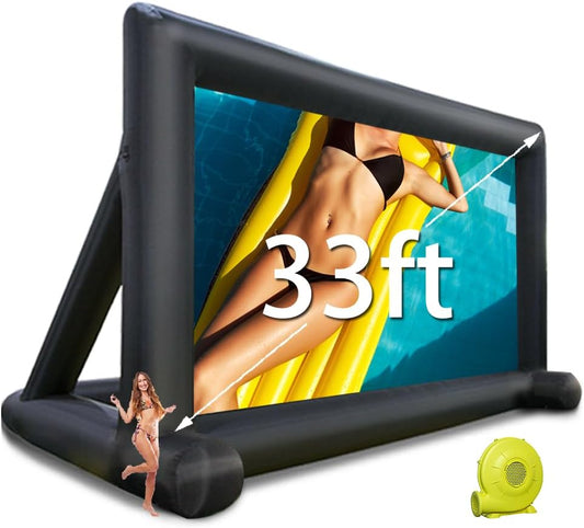 33ft Outdoor Inflatable Movie Screen, No Seam Projector Screen with Air Blower, Support Front & Rear Projection