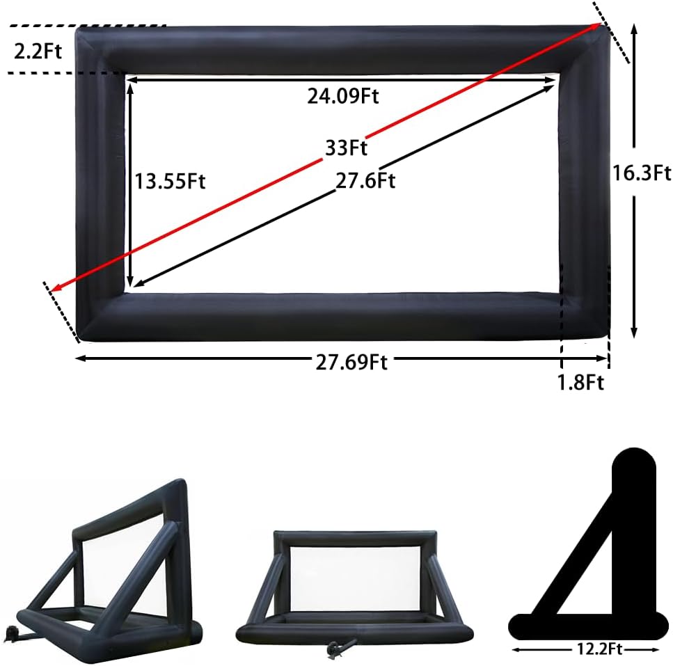 33ft Outdoor Inflatable Movie Screen, No Seam Projector Screen with Air Blower, Support Front & Rear Projection
