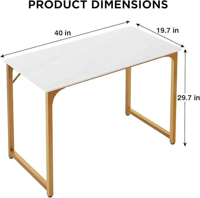 PayLessHere | 39 Inch Computer Desk | White Gold | Office Desk with Metal Frame, Adjustable Feet | Water-Resistant, Scratchproof Surface | Sturdy Writing Table for Home Office or Study | Pack of 1