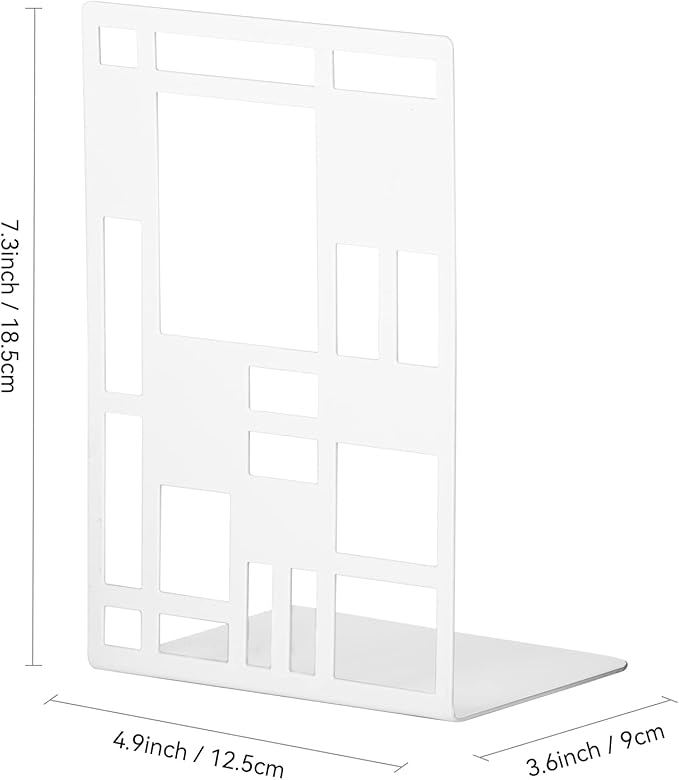 INNPLUS Heavy-Duty Metal Bookends, 6 Pair, White, Anti-Slip Foam Pads, Perfect for Heavy Books, Office, Home