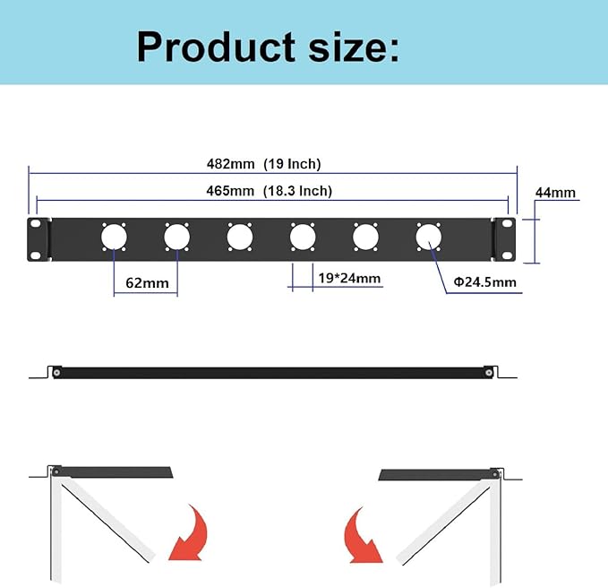 1U Hinged Rack Panel 6D XLR HDMI Audio Rack Mount Panel for 19 inches Rack Mount (6D)