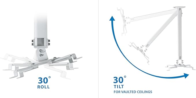Mount-IT! Projector Ceiling Mount [30 lbs Capacity] Universal Bracket | 360 Full Motion with Tilt and Swivel Rotate | Adjustable Pole Height from 21-34.5 Inches, Extendable Arms (White | Long)