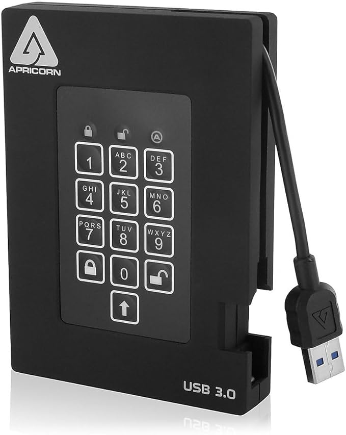 Apricorn 500GB Aegis Padlock Fortress FIPS 140-2 Level 2 Validated 256-Bit Encrypted USB 3.0 Hard Drive with PIN Access (A25-3PL256-500F)