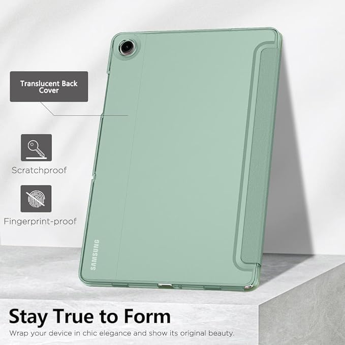 MoKo Case for Galaxy Tab A11+ Plus/A9+ 11-Inch 2025/2023, Slim Stand Protective Smart Cover with Hard PC Translucent Back Shell for Galaxy Tab A11+/A9 Plus Tablet, Auto Wake/Sleep, Agave Green