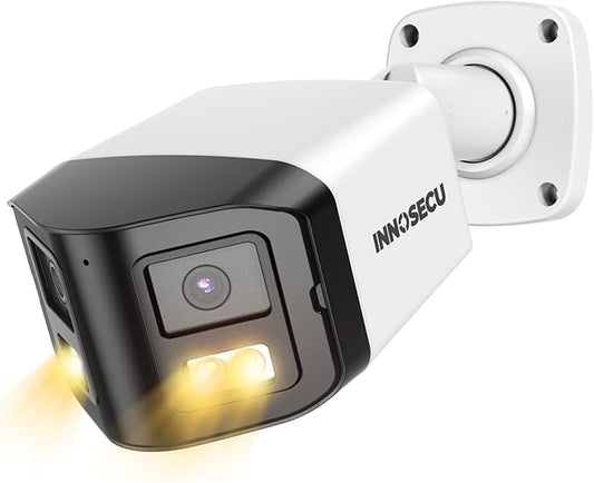 8MP Dual Lens IP PoE Camera, 2X 4MP Security Bullet Surveillance Camera with 180° Angle View, Waterproof IP67, Light Color Night Vision, Two-Way Audio, Human/Vehicle Detection, INB8CD58A