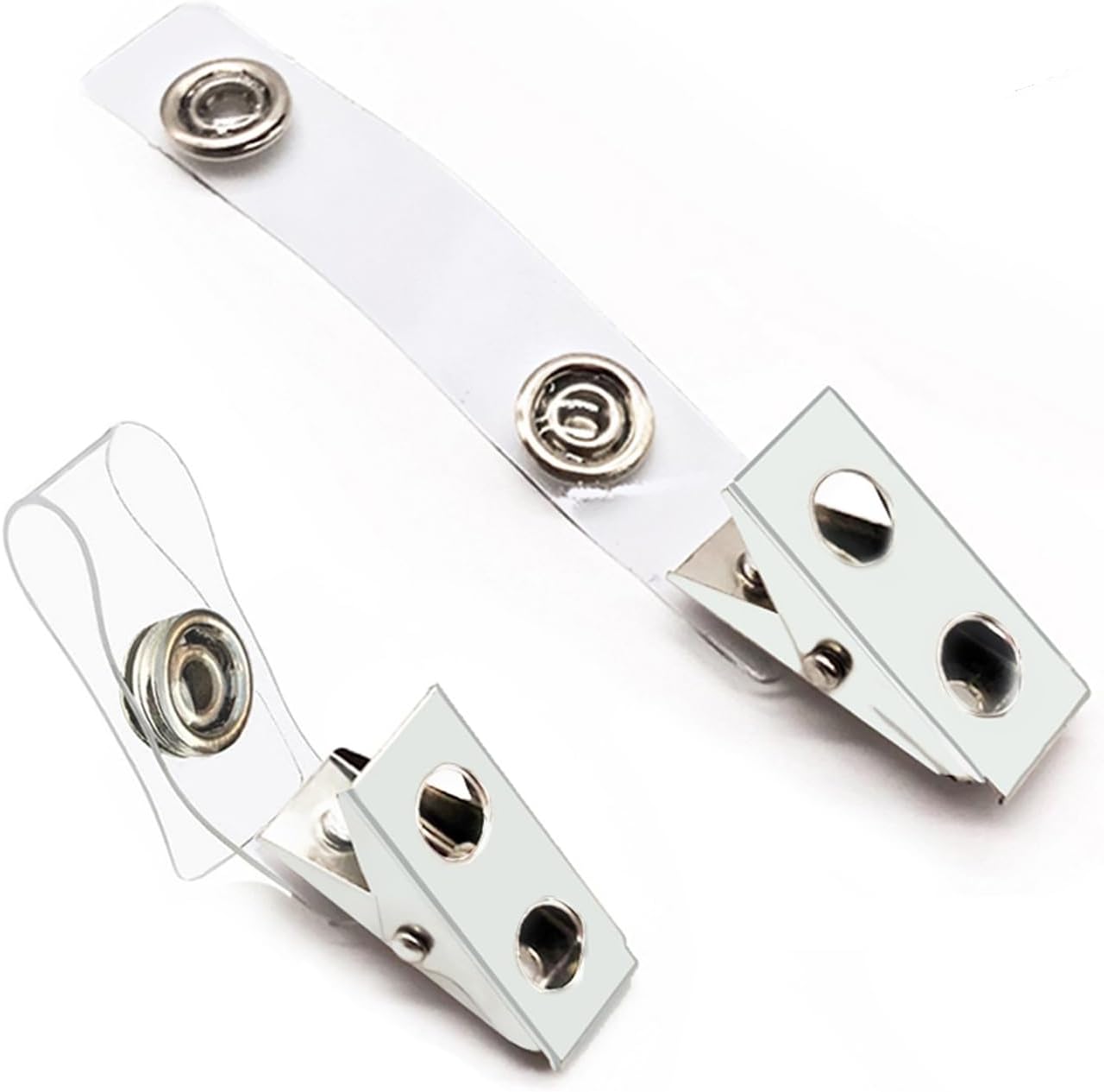 50Pcs Premium Metal Badge Clips with Clear PVC Straps for ID Cards, Badge Holders, Name Tags, Work Badges