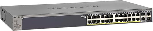 NETGEAR 28-Port PoE Gigabit Ethernet Smart Switch (GS728TP) - Managed, Optional Insight Cloud Management, 24 x PoE+ @ 190W, 4 x 1G SFP, Desktop or Rackmount, and Limited Lifetime Protection