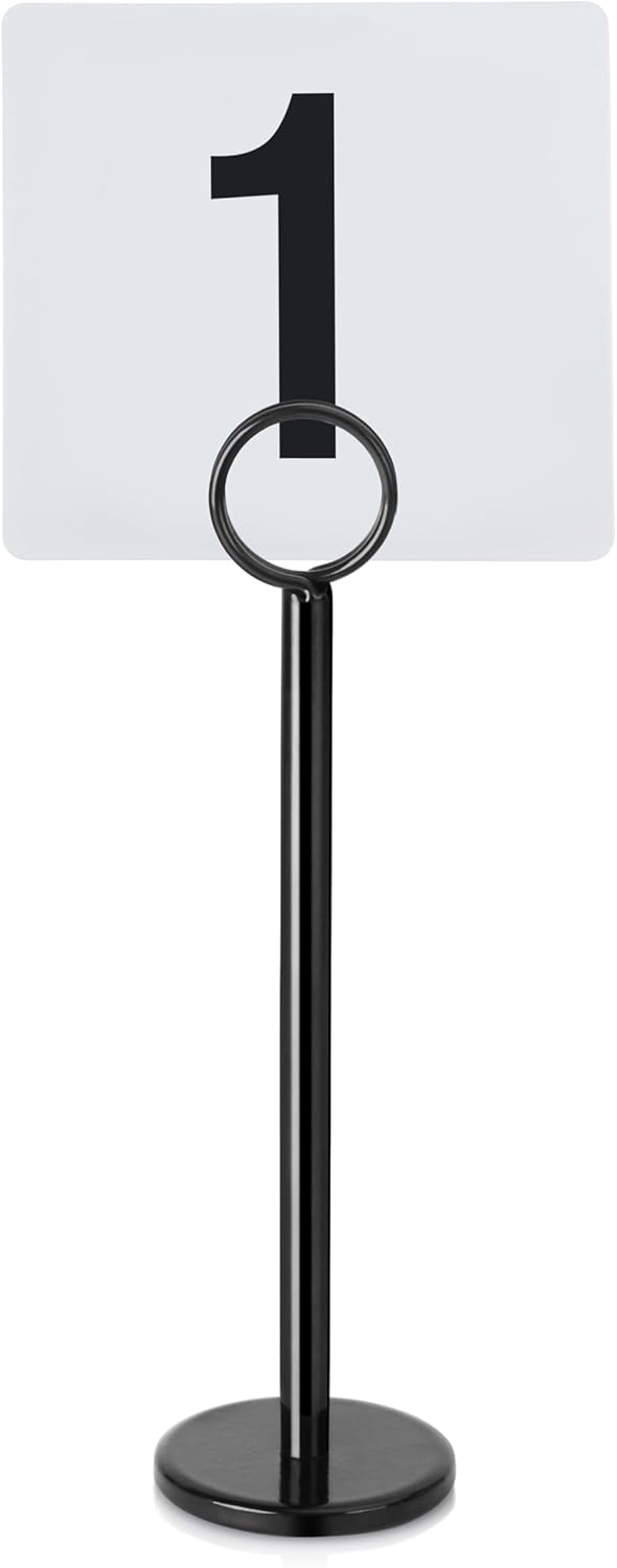 New Star Foodservice 27693 Ring Clip Table Number Card Holders, w/Number Cards, 1 to 24, Set of 24, 8-Inch, Black Stand
