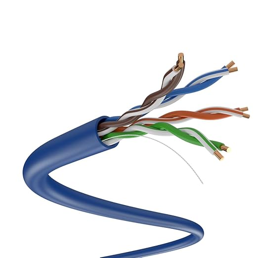 CAT5e Ethernet Cable 1000ft – 24AWG Solid CCA UTP Unshielded CAT 5e, High Speed Lan Network, RJ45 Cable, Easy Pull Box Ethernet Cord (Blue)