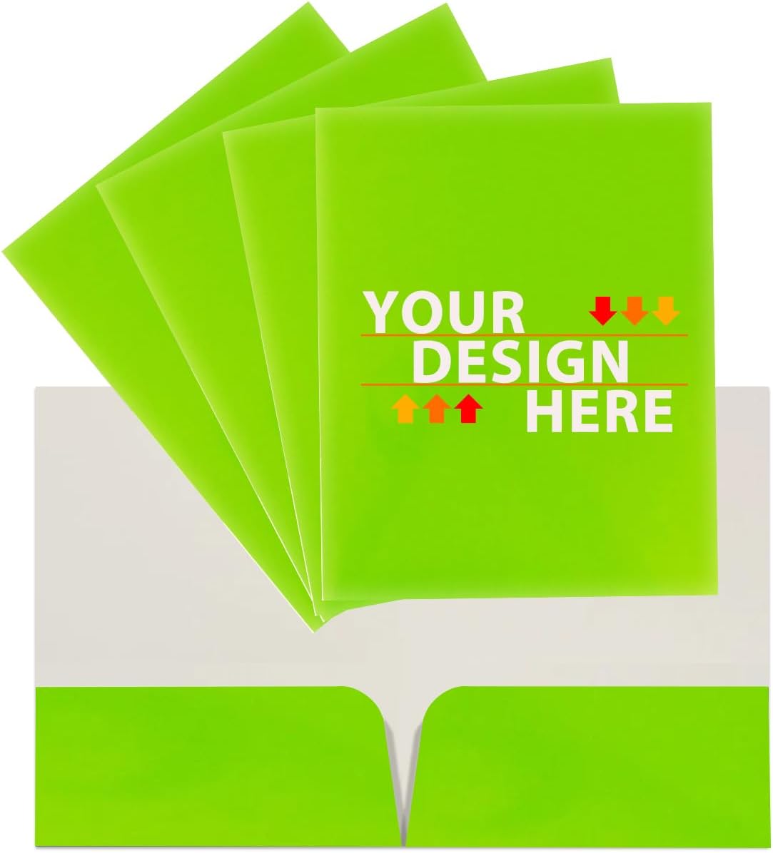JAM PAPER Custom Printed Semi-Gloss Folders with Round Corner Pockets - Personalized Logo & Text - 10 pt C2S - Lime Green - 250/Pack