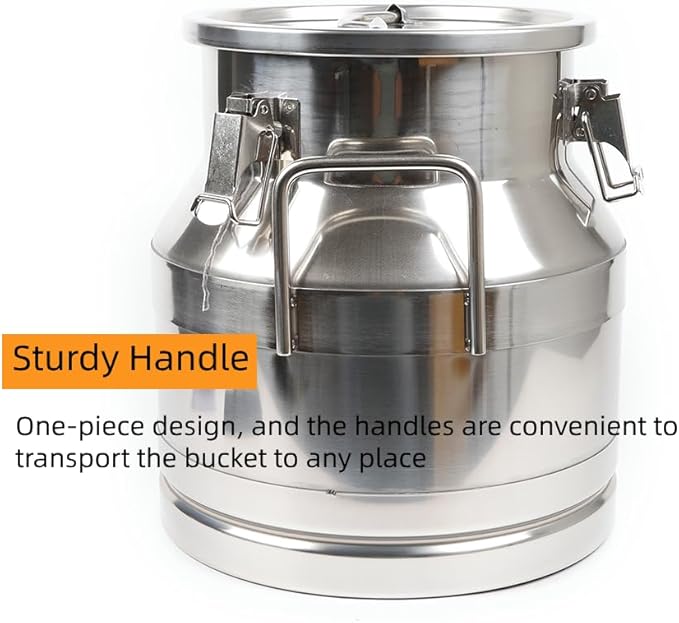 Stainless Steel Milk Can, 60L/15.9 Gallon Heavy Duty Airtight Storage Canister Milk Bucket with Lid, Embedded Silicone Milk Jug Wine Pail Water Cereals Bucket with Three Latches and Two Handles