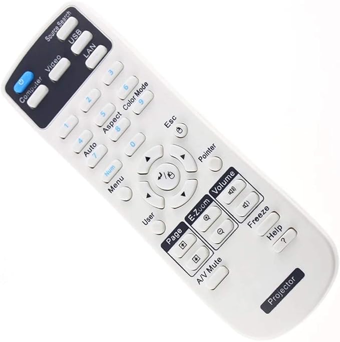1456641 Projector Remote Control for Epson EX21, EX30, EX31, EX50, EX51, EX71, PowerLite 400W/ 410W/ 78/822+/ 822P/ 83+/ 83C/ 83V+/ S6