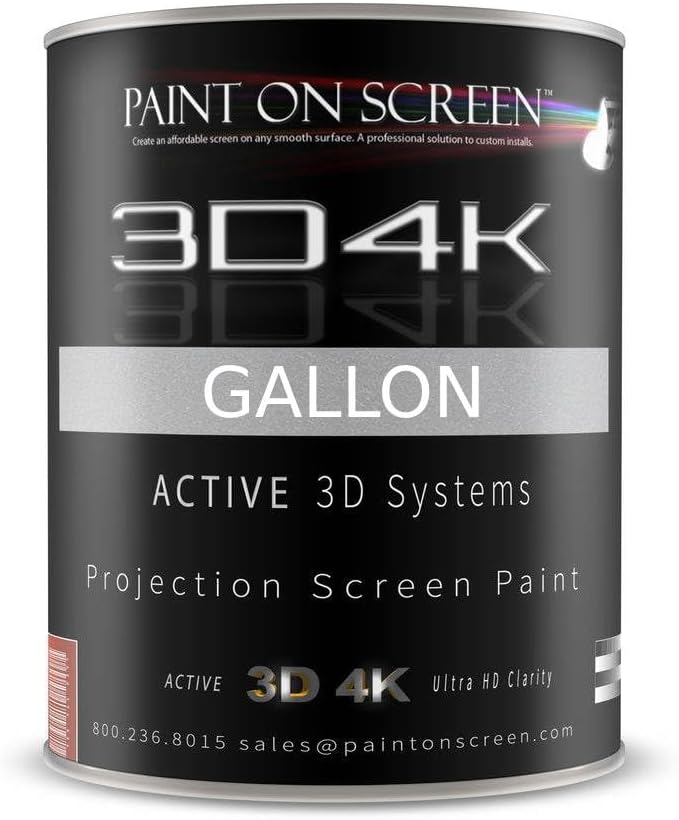 3D4K Projector Screen Paint with 2.4 Gain | Single-Coat Projector Paint For Picture Perfect 1080 HD and 4K UHD Clarity | Designed For Active 3D Systems | Silverish Light Gray, 1 Gallon