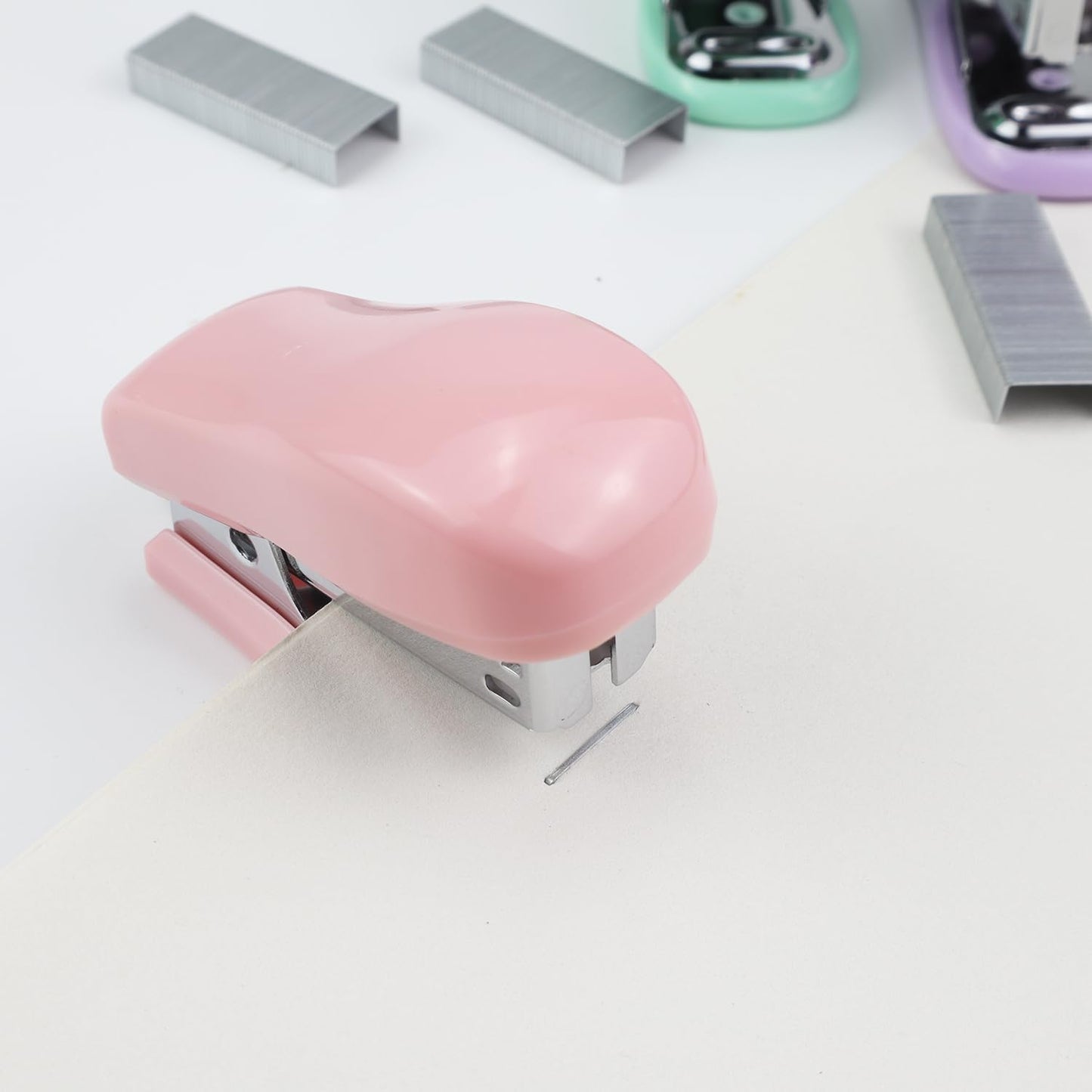 Mini Desktop Stapler Set,20 Sheet Capacity,Includes Built-in Staple Remover and 750PCS No.12 Staples,Small Cute Stapler for Office and School Supplies (Pink)