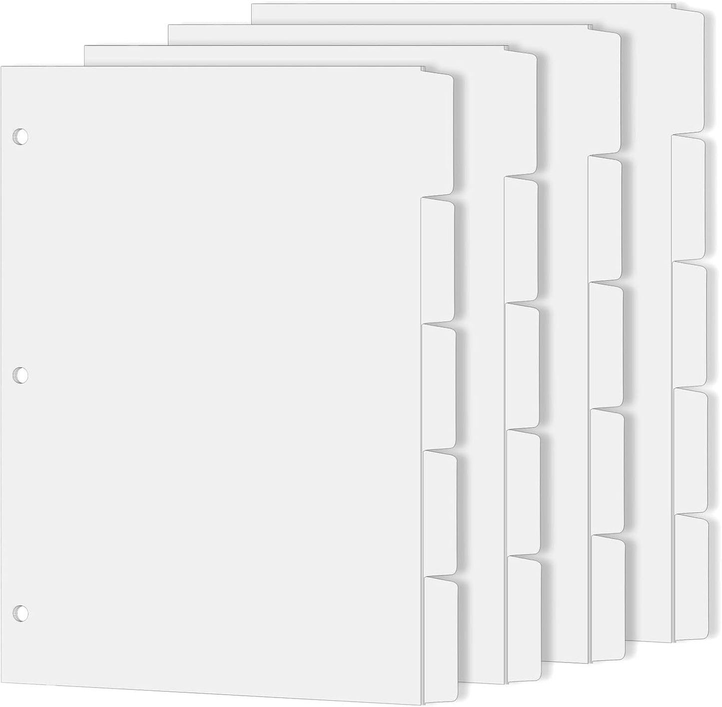 Binder Dividers for 3 Ring Binder, 1/5 Cut Tabs, Letter Size, Blank Write On Page Dividers with 5 Big Tabs for School Office Home, 4 Sets, 20 Dividers, White