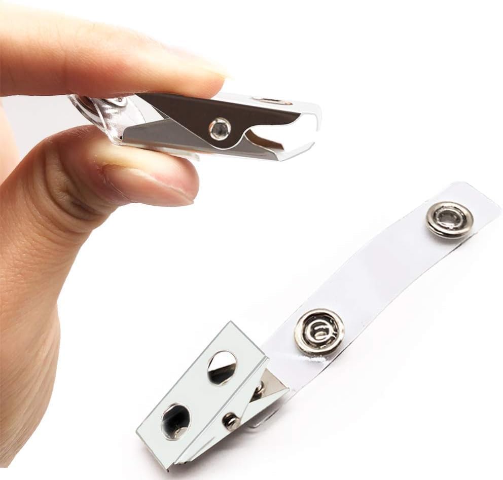 50Pcs Premium Metal Badge Clips with Clear PVC Straps for ID Cards, Badge Holders, Name Tags, Work Badges