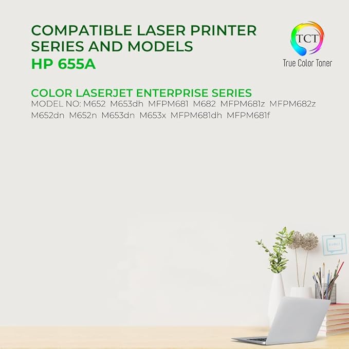 TCT 655A Cyan Toner Cartridge - Compatible Replacement for HP 655A CF451A Works with HP Color LaserJet Enterprise M652 M653 M681 M682 Printers (10,500 Pages)