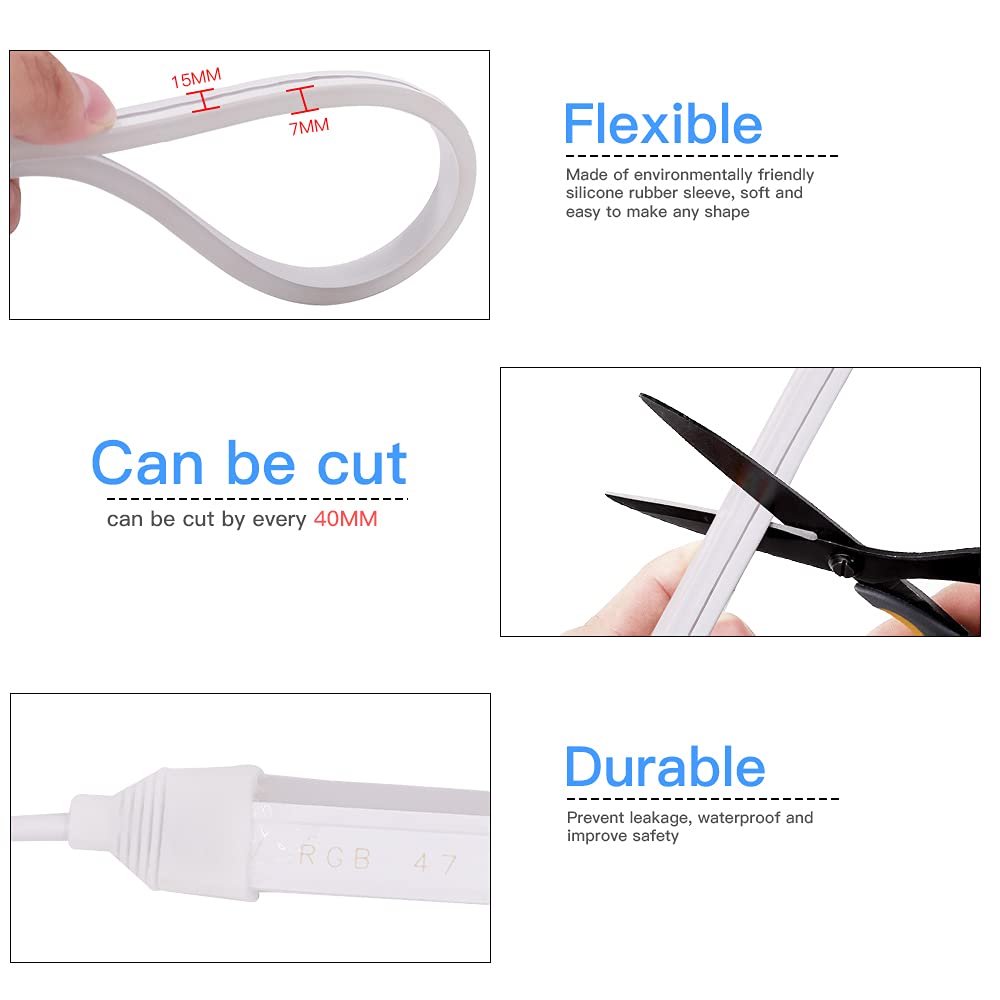 XUNATA Bluetooth RGB LED Neon Strip, 9.9ft Waterproof Flexible Light, SMD 5050, 72 LEDs/m, with Remote Control