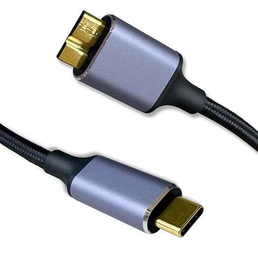 QJYTH 3FT Hard Drive Cable, Type C to Micro B Nylon Braided External Cord Compatible with Seagate, Toshiba, WD My Passport, lacie, Mac, iPhone 15/16, Tablet and More USB-C Device