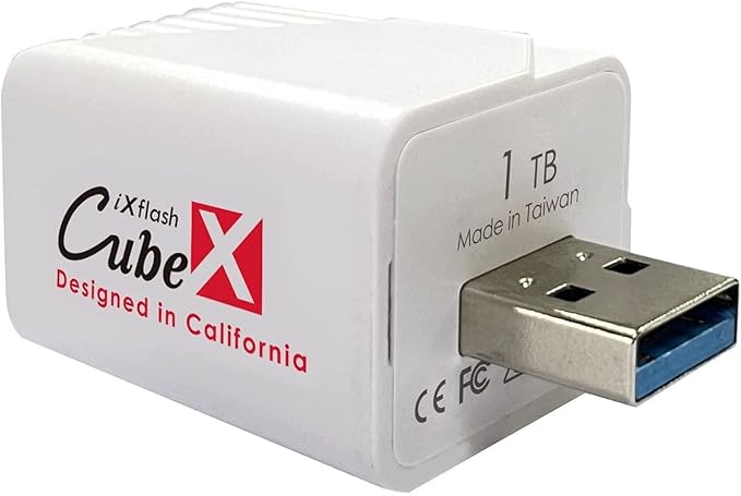 iXflash Cube 1 TB Photo Backup Device for iPhone & iPad, Apple MFi Certified Auto Photo & Video Storage, USB Type A Data Cube External Drive