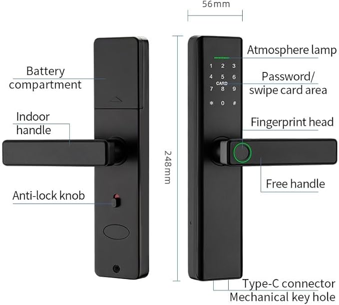 Smart Lock Fingerprint Door Lock with Touch Screen Password Electronic Locks, (No APP Control)