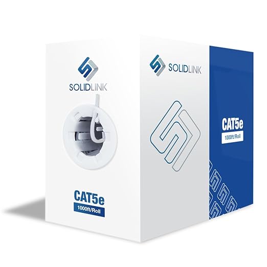 CAT5e Ethernet Cable 1000ft – 24AWG Solid CCA UTP Unshielded CAT 5e, High Speed Lan Network, RJ45 Cable, Easy Pull Box Ethernet Cord (White)