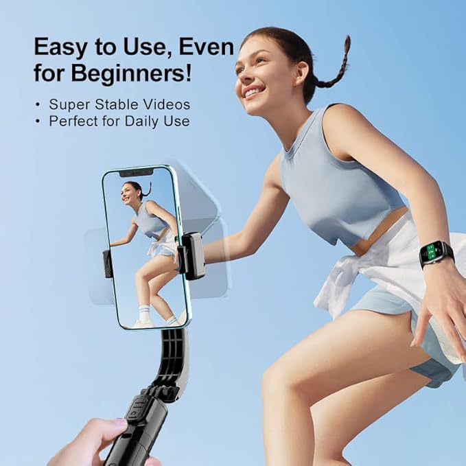Phone Gimbal Stabilizer for Phone,Selfie Stick & Tripod with Remote Control | One-Touch Horizontal/Vertical Switch & 360° Rotation | Portable Design | Ideal for TikTok, YouTube, Vlog, Live Streaming