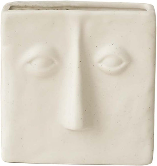 WENSHUO Abstract Square Face Pen Holder, Modern and Minimalistic Desk Accessories (Crème)