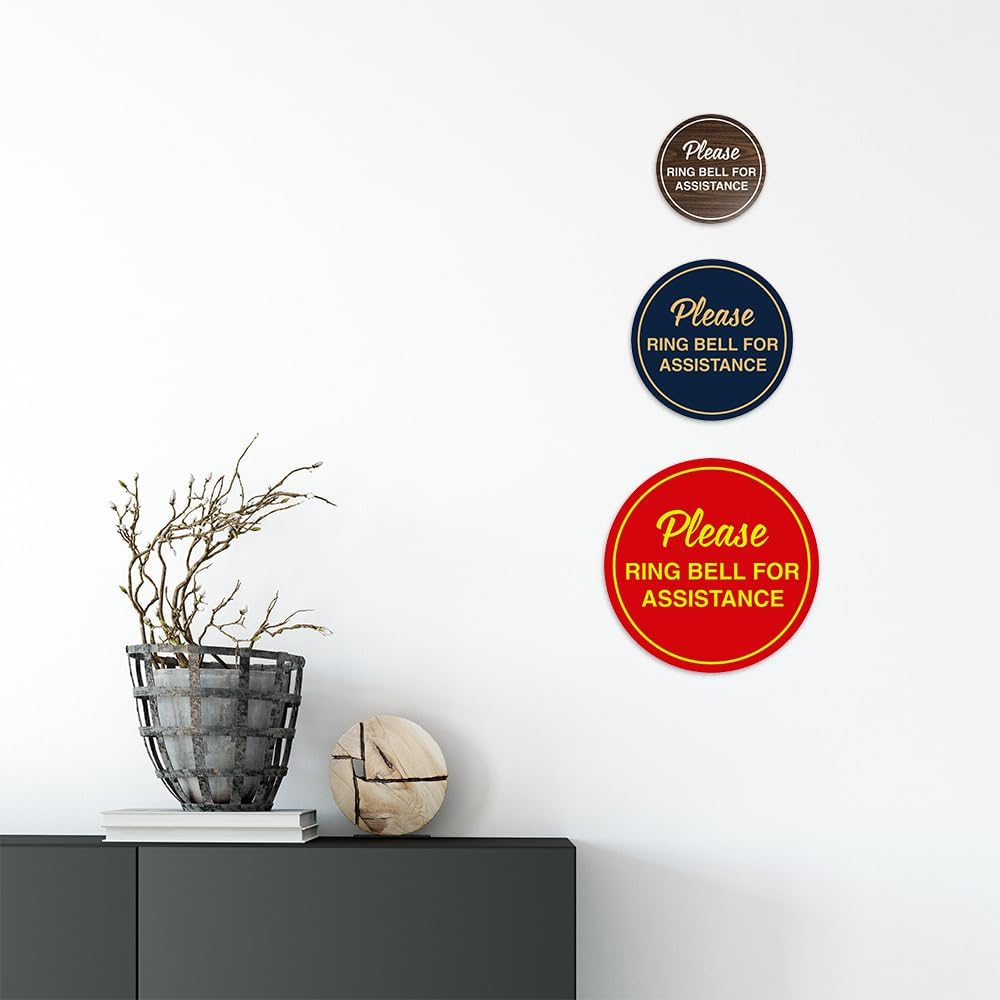 Signs ByLITA Circle Please Ring Bell For Assistance Wall or Door Sign | Easy Installation | Front Desk Reception Sign (White) - X-large (1 Pack)
