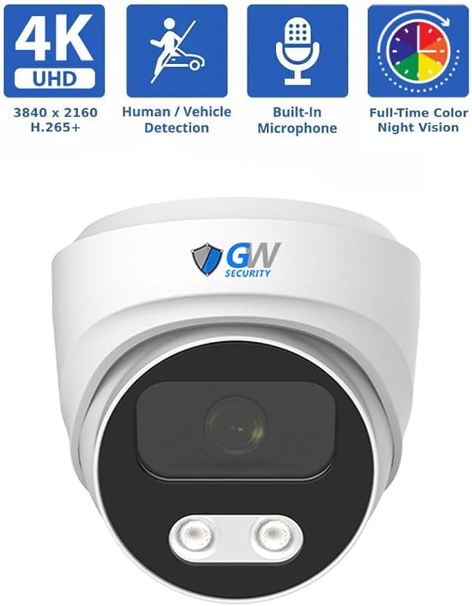 GW Security 32 Channel 12MP NVR 4K Security Camera System with 32 x 8MP PoE Spotlight Color Night Vision Outdoor/Indoor Microphone Dome Cameras, Smart AI Human/Vehicle Detection