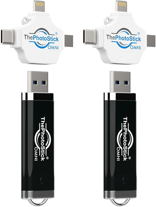ThePhotoStickÂ® Omni 128GB (2 Pack) - Photo & Video Backup and Transfer | Digital File Organizer | USB & Multiport Connection for Phones, Tablets and Computers | Portable Memory | External Storage