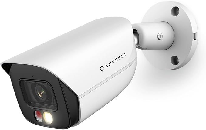 Amcrest 5MP IP PoE AI Camera w/ 49ft Color Night Vision, Security Outdoor Bullet Camera, Built-in Microphone, Human & Vehicle Detection, Active Deterrent, 129° FOV, 5MP@20fps IP5M-B1276EW-AI (White)