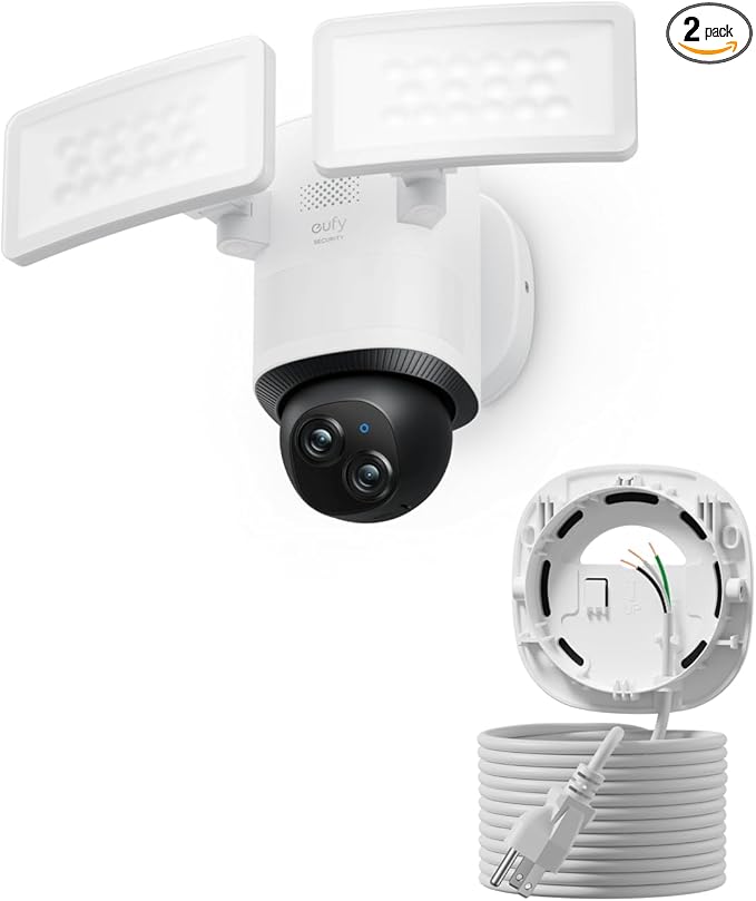 eufy Floodlight Camera E340 with AC Cable, Security Camera Outdoor, 360° PTZ, 24/7 Recording, 2.4G/5G Wi-Fi, 2000 LM, Motion Detection, Built-in Siren, Dual Cam, HB3 Compatible, No Monthly Fee