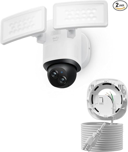 eufy Floodlight Camera E340 with AC Cable, Security Camera Outdoor, 360° PTZ, 24/7 Recording, 2.4G/5G Wi-Fi, 2000 LM, Motion Detection, Built-in Siren, Dual Cam, HB3 Compatible, No Monthly Fee