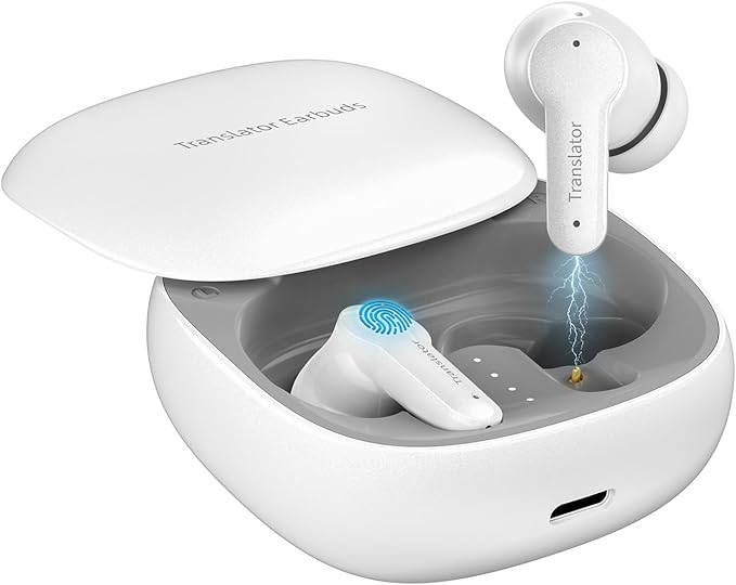 Ai Translation Earbuds Real Time, 144 Languages Translator Earbuds with 5 Translation Modes, Translating Earbuds for Travel/Business/Learning, Audifonos Traductores Inglés Español - White