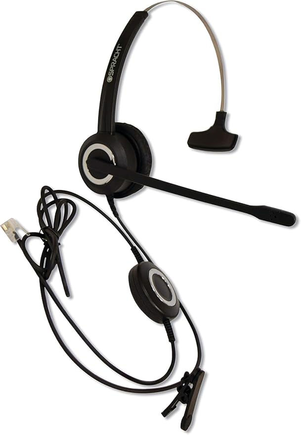Spracht Wired Headset for Desktop Phone | Single Ear Universal Headset for Office Telephones | Mono Head Set with Microphone - Works with Polycom Digium Nortel Yealink Grandstream Cisco Zum RJ9