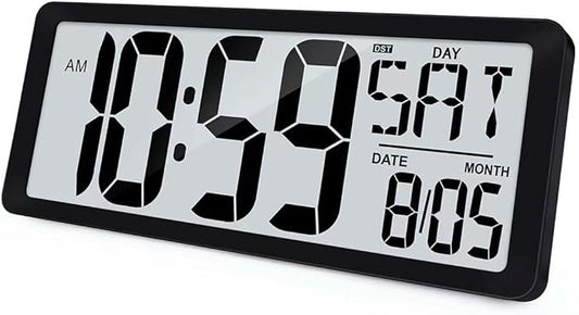 TXL 14.2"" Large Digital Wall Clock Battery Operated, Digital Clock Large display with Day, Date & Temperature, Large wall clock for Bedroom, Livingroom, Office，Battery Included, Black
