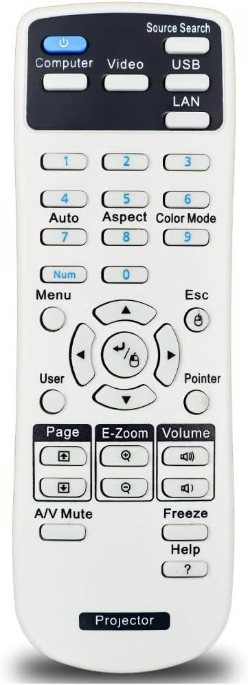 1456641 Projector Remote Control for Epson EX21, EX30, EX31, EX50, EX51, EX71, PowerLite 400W/ 410W/ 78/822+/ 822P/ 83+/ 83C/ 83V+/ S6