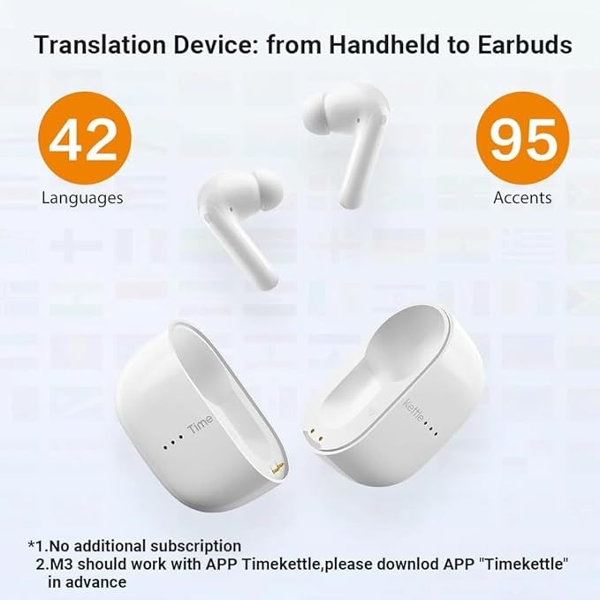 Timekettle M3 3 in 1 Language Translation Earbuds,43 Languages & 96 Accents, Offline Translator, No Subscription,for Exploring Expat Life Freely, APP Compatible with iOS & Android