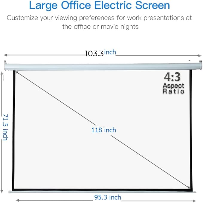 Auto Motorized Projector Screen with Remote Control, 120 inch, 4:3 Aspect Ratio, Wall/Ceiling Mounted Electric Movie Screen Wrinkle-Free, Great for Home Office Theater TV, Silver