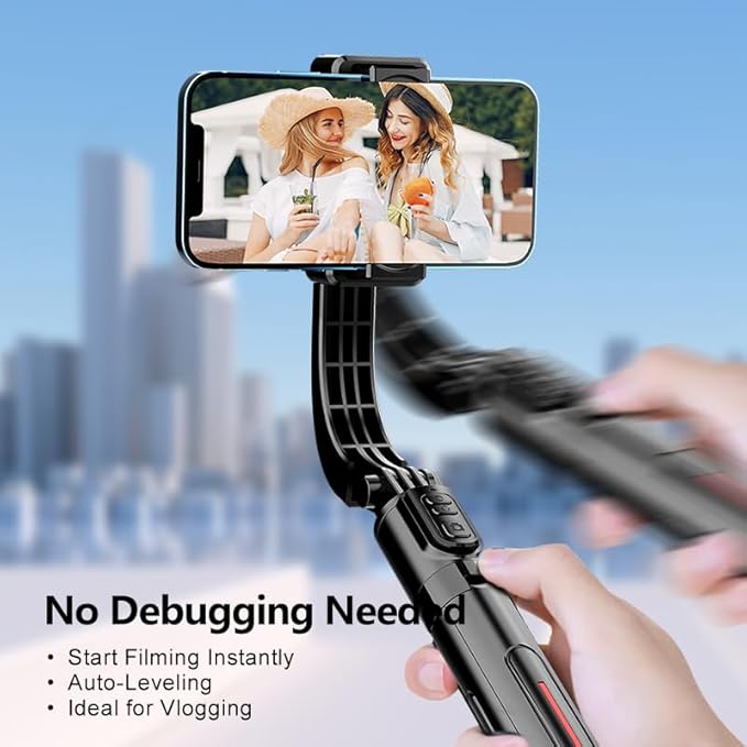 Phone Gimbal Stabilizer for Phone,Selfie Stick & Tripod with Remote Control | One-Touch Horizontal/Vertical Switch & 360° Rotation | Portable Design | Ideal for TikTok, YouTube, Vlog, Live Streaming