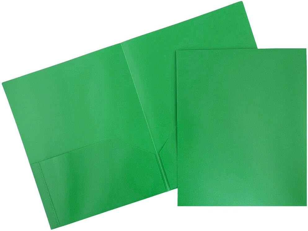 JAM PAPER Plastic 2 Pocket POP Folders - Durable School Folders - Green - Bulk 144/Box