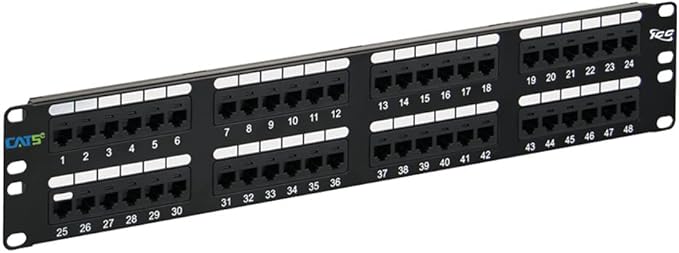 ICC CAT5e Patch Panel, UL Listed & PoE++ Rated Gigabit Applications, Rackmount 48 Port 2U 19-Inch Network Patch Panel with Rear 110 IDC Terminal Blocks for Gigabit Network Switch, Black
