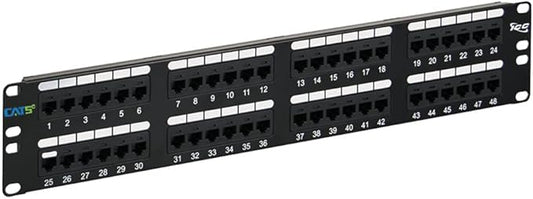 ICC CAT5e Patch Panel, UL Listed & PoE++ Rated Gigabit Applications, Rackmount 48 Port 2U 19-Inch Network Patch Panel with Rear 110 IDC Terminal Blocks for Gigabit Network Switch, Black
