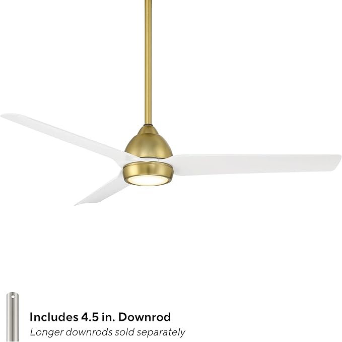 WAC F-001L-SB/MW Mocha 54" Outdoor Ceiling Fan with LED Lights and Remote, Soft Brass Matte White