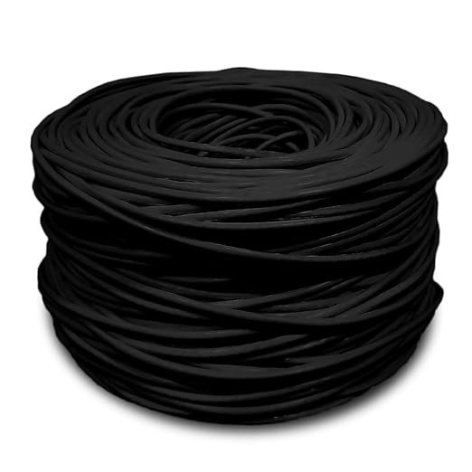 CAT5e Ethernet Cable – 24AWG Solid UTP Unshielded CAT 5E, High-Speed Network, RJ45 CCA, Easy Pull Box (1000 FT, Black)