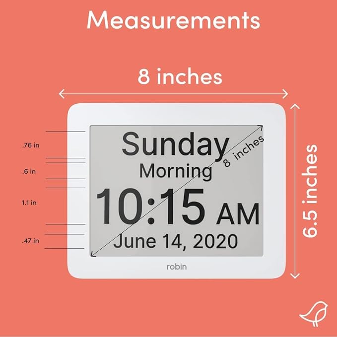 Robin Day Clock 2025 Dementia Clock with Custom Alarms & Calendar Reminders, Clocks for Seniors Helps with Memory Loss, Alzheimers, Dementia, Black