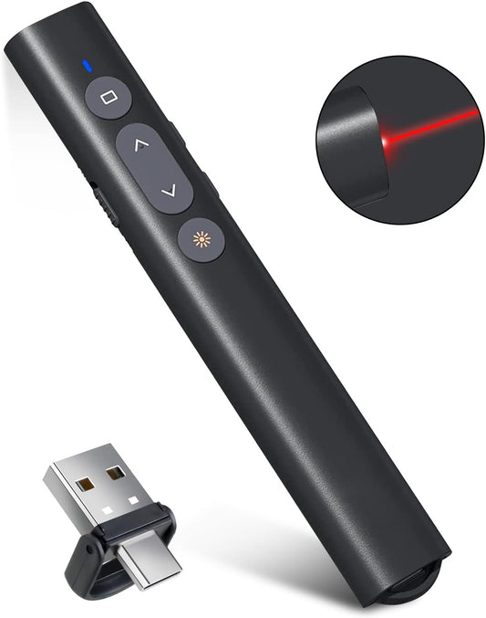 USB-A/USB-C Presentation Clicker for PowerPoint Presentations Pointer, Wireless Presenter Remote, Google Slide Advancer Projector Smart Board Slideshow PPT Clicker for Mac/Laptop/Computer/Office