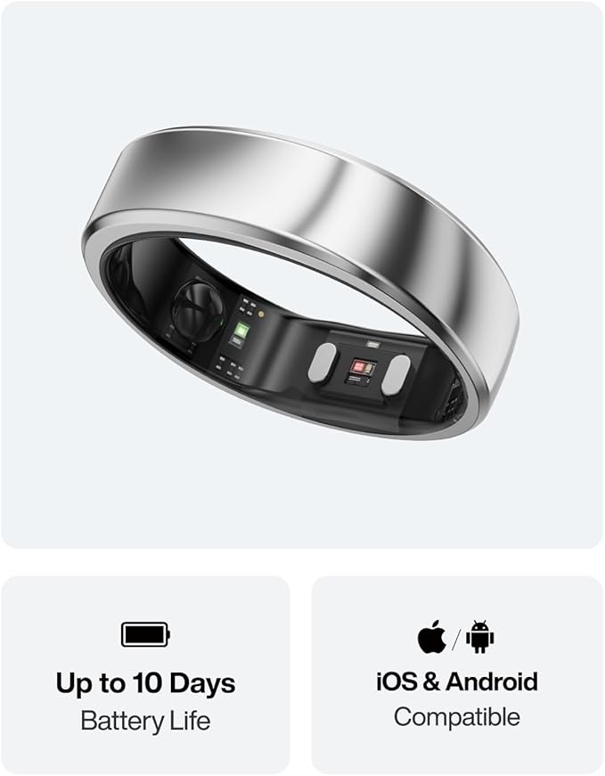 RingConn Gen 2 Air, Ultra-Thin AI Smart Ring, 10-Day Battery Life, Fitness/Sleep/Stress/HR Tracker for Women&Men, No App Fee for Standard Features, iOS & Android Compatible (Size 6, Galaxy Sliver)
