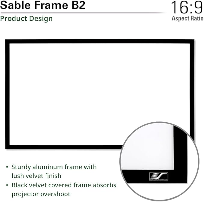 Elite Screens Sable Frame B2 Series 120-Inch 16:9 Projector Screen, Fixed Frame Wall Mounted, 4K/8K UHD & Active 3D, CineWhite UHD-B, ISF Certified, UST Compatible, SB120WH2-X